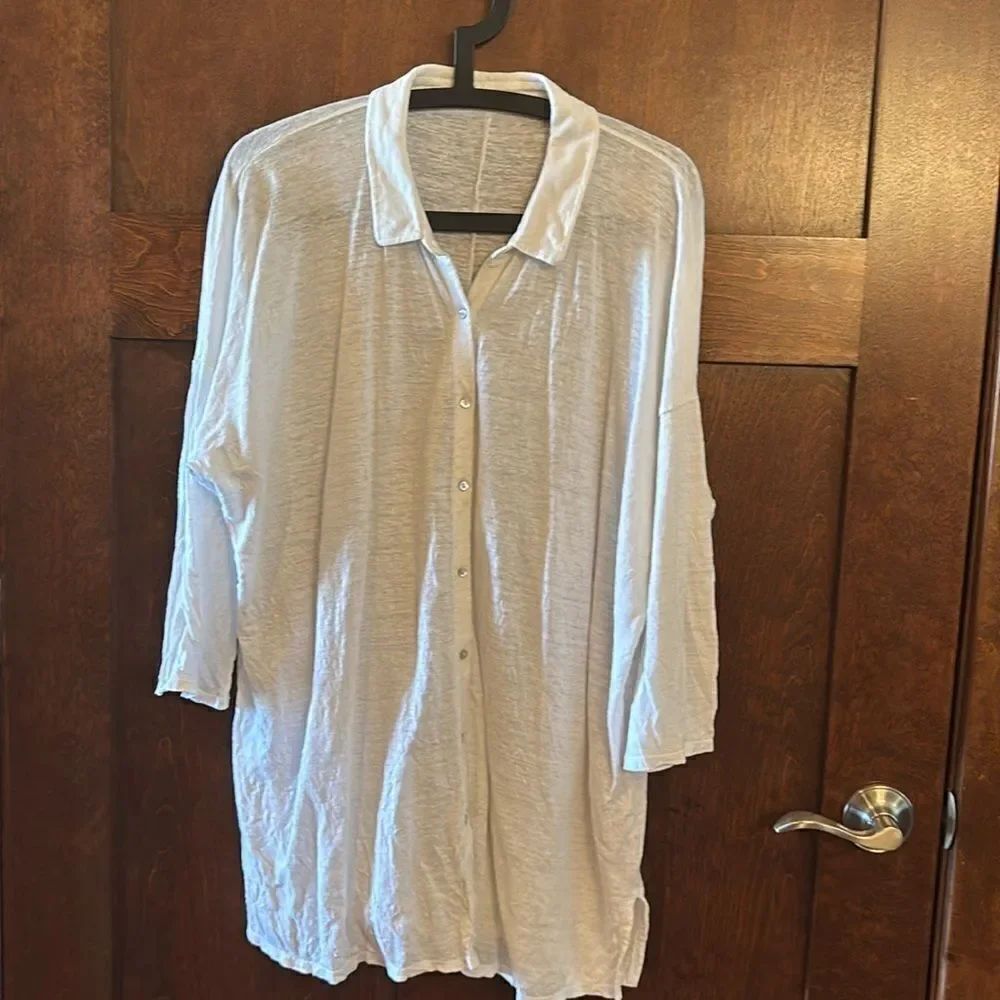 Eileen Fisher 100% Organic Linen Button Front Blouse - Size XL?